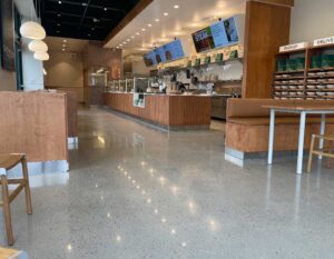 Inside of restaurant with polished concrete floors